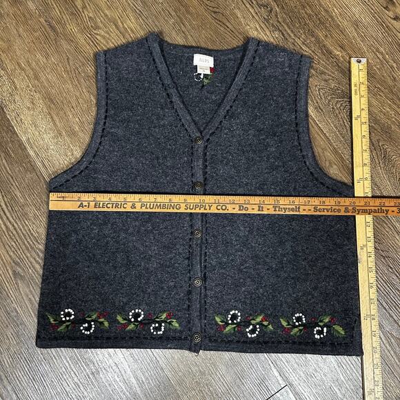 ALPS Gray Grey Wool Embroidered Floral Vest Metal Buttons XL - Picture 6 of 15